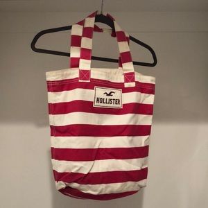 Hollister Pink and Cream Striped Tote Bag
